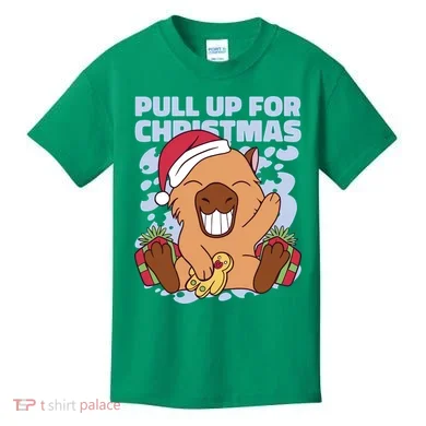 Christmas Capybara Pull Up Kids T-Shirt