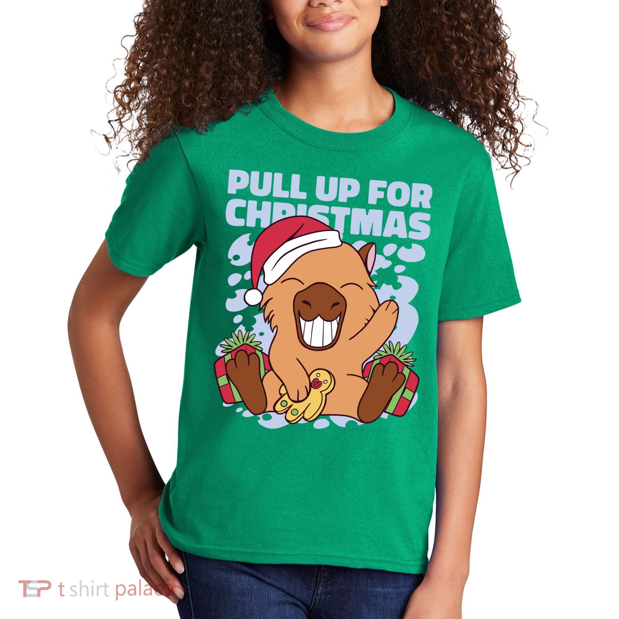 Christmas Capybara Pull Up Kids T-Shirt
