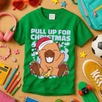 Christmas Capybara Pull Up Kids T-Shirt thumb 3
