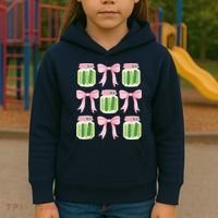 Coquette Canned Pickle Bows With Cute Pickle Jarx Kids Hoodie thumb 3
