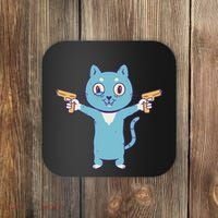 Crazy Cat Pew Pew Funny Coaster thumb 0