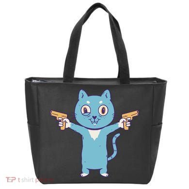 Crazy Cat Pew Pew Funny Tote Bag