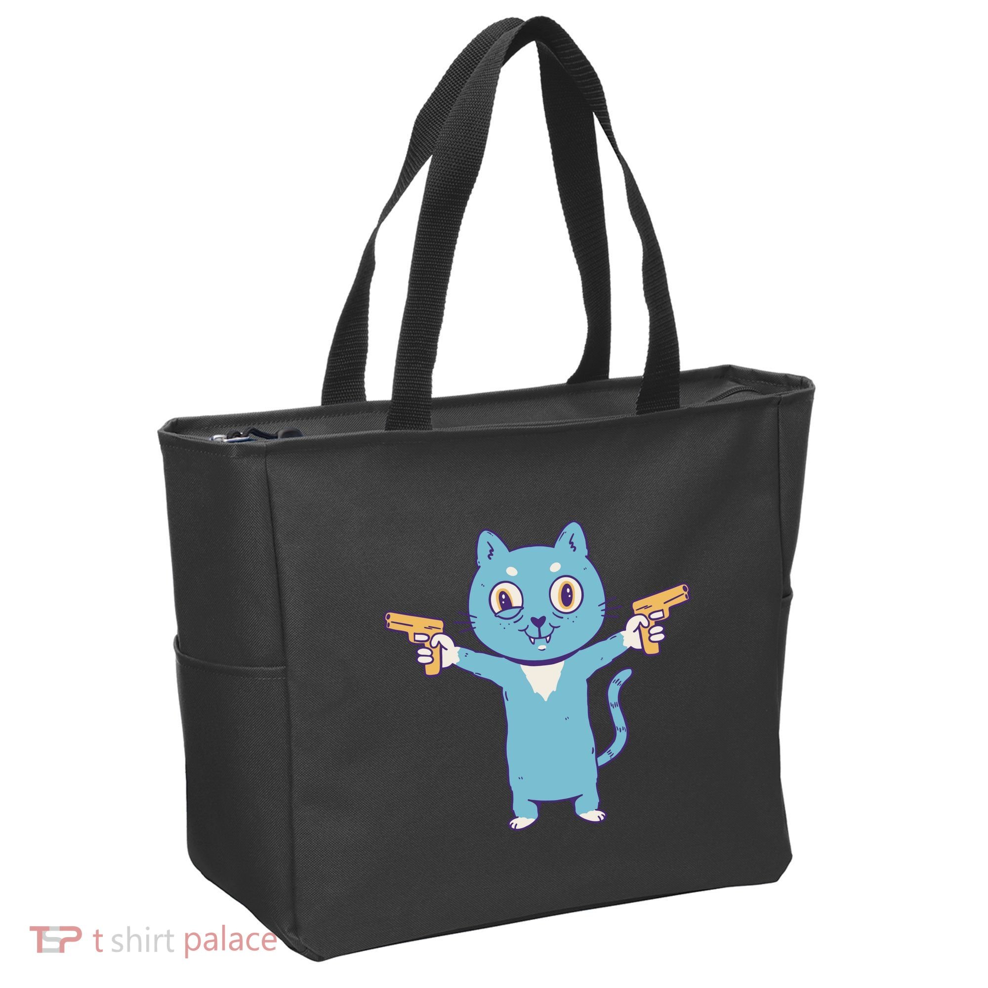 Crazy Cat Pew Pew Funny Tote Bag