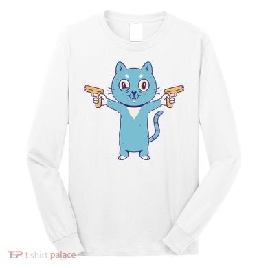 Crazy Cat Pew Pew Funny Long Sleeve Shirt