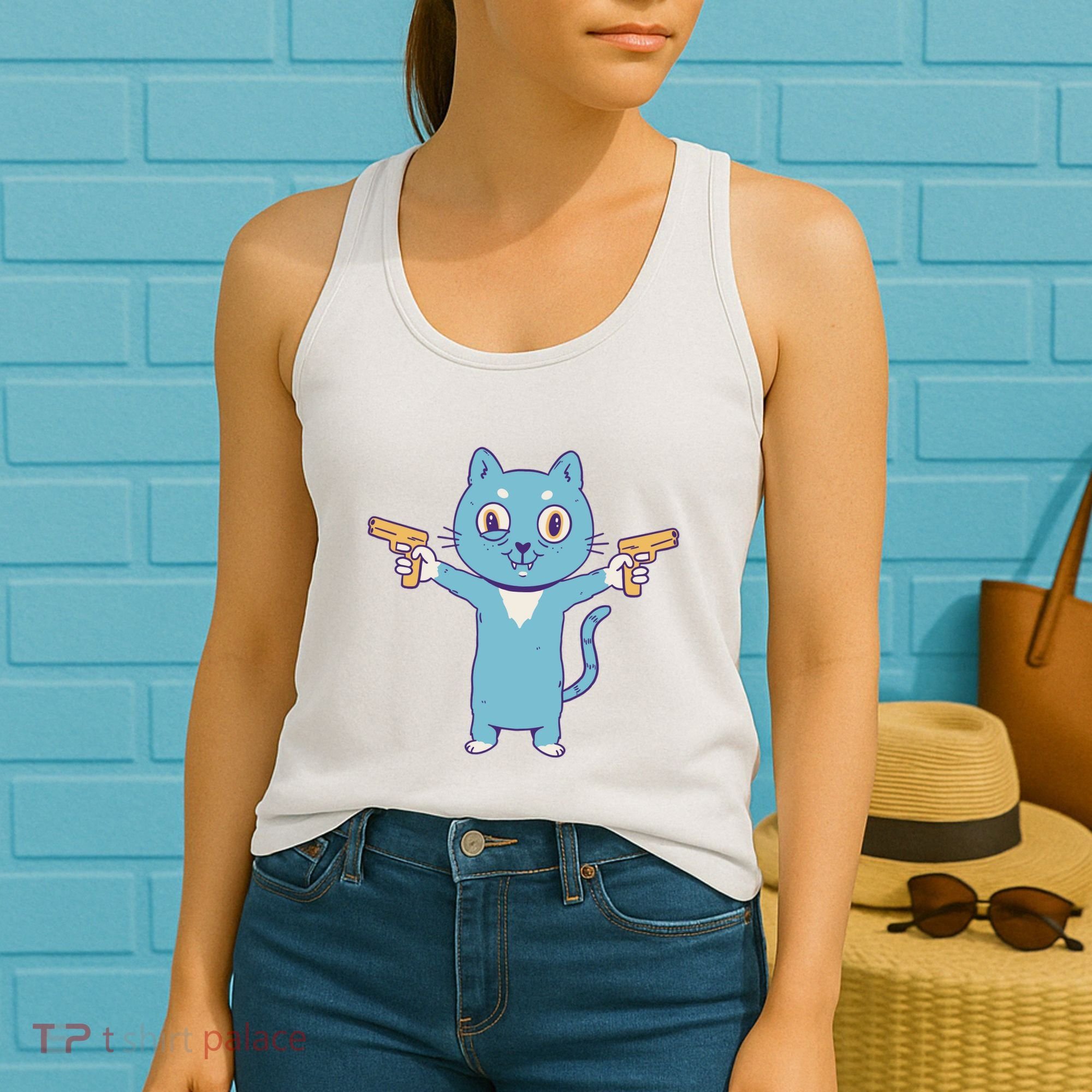 Crazy Cat Pew Pew Funny Women's Tank Top