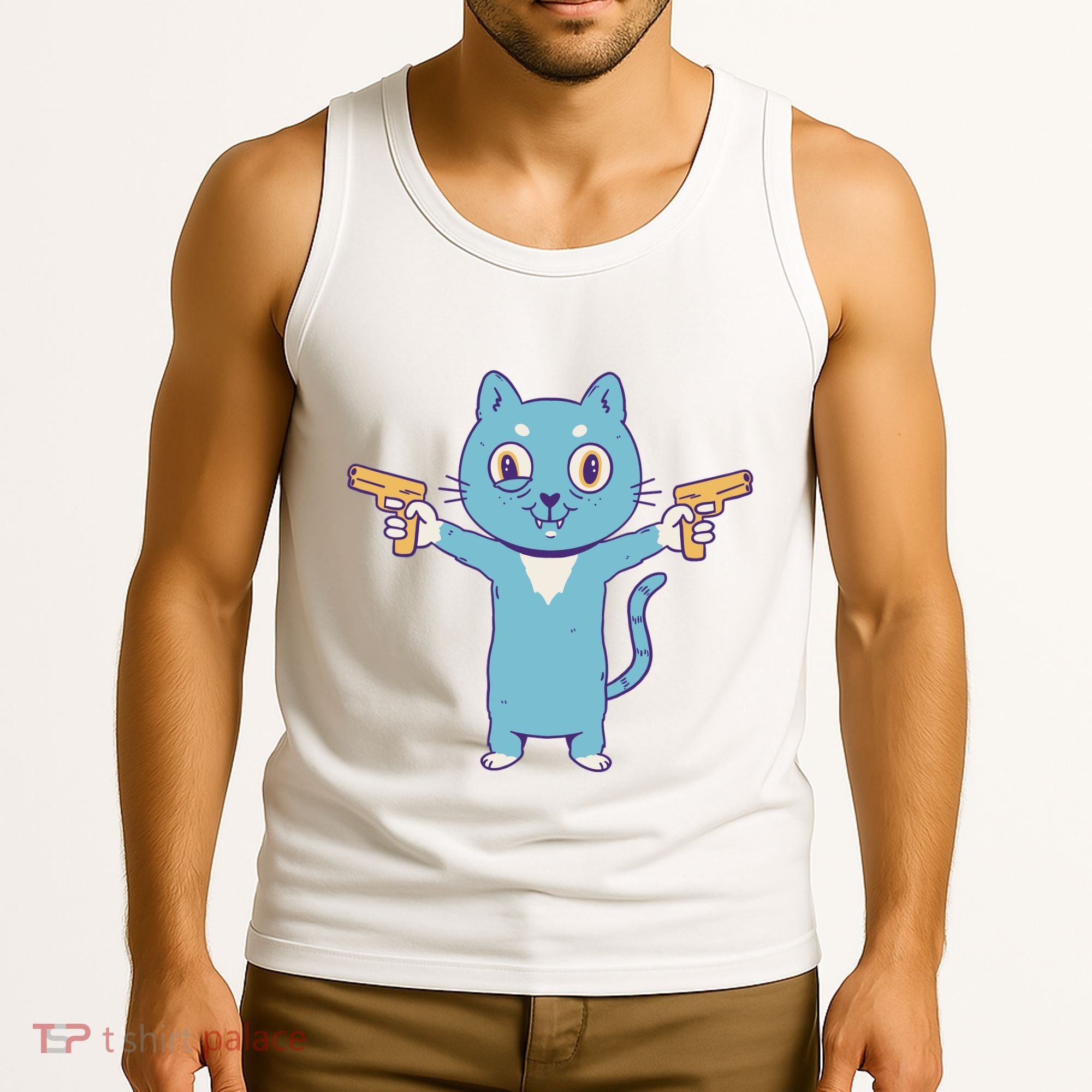 Crazy Cat Pew Pew Funny Tank Top