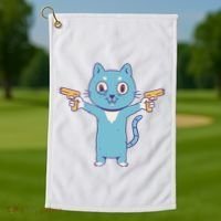Crazy Cat Pew Pew Funny Golf Towel thumb 1