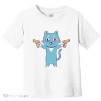Crazy Cat Pew Pew Funny Toddler T-Shirt thumb 0
