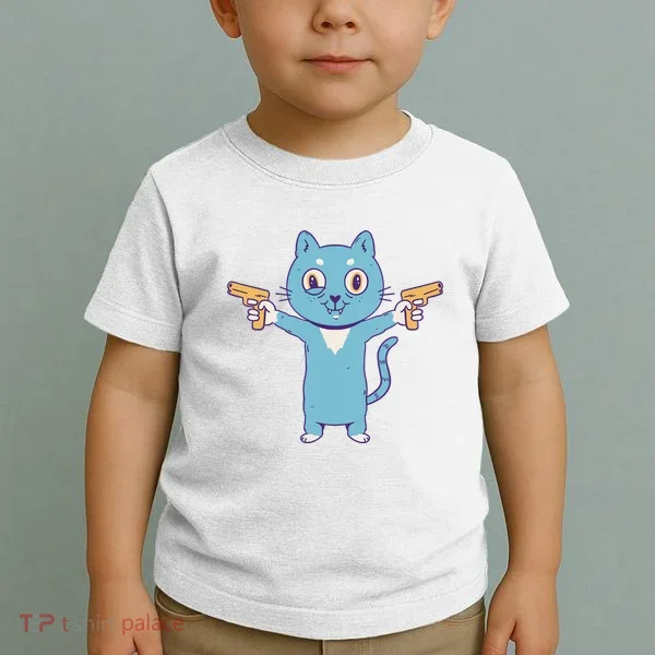 Crazy Cat Pew Pew Funny Toddler T-Shirt