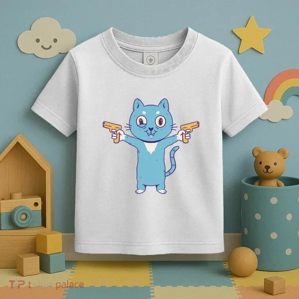 Crazy Cat Pew Pew Funny Toddler T-Shirt
