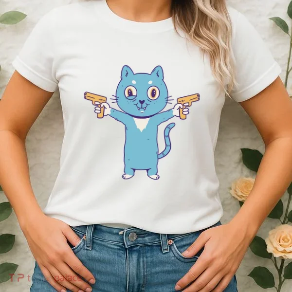 Crazy Cat Pew Pew Funny Women's T-Shirt