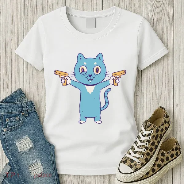 Crazy Cat Pew Pew Funny Women's T-Shirt