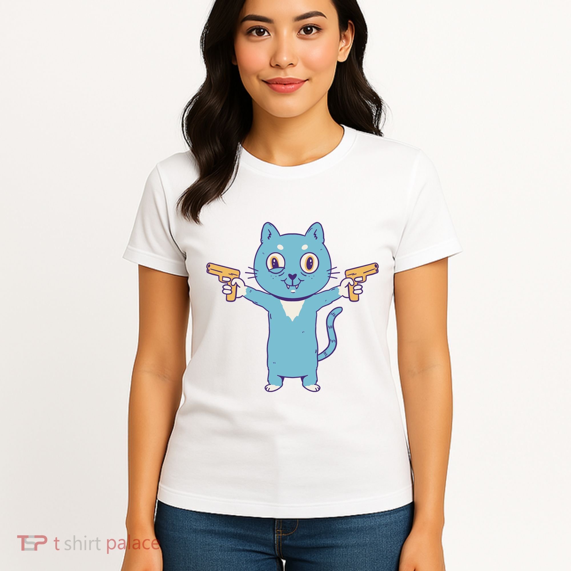 Crazy Cat Pew Pew Funny Women's T-Shirt