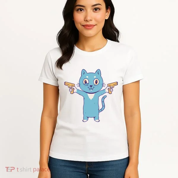 Crazy Cat Pew Pew Funny Women's T-Shirt