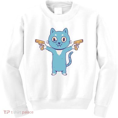 Crazy Cat Pew Pew Funny Kids Sweatshirt