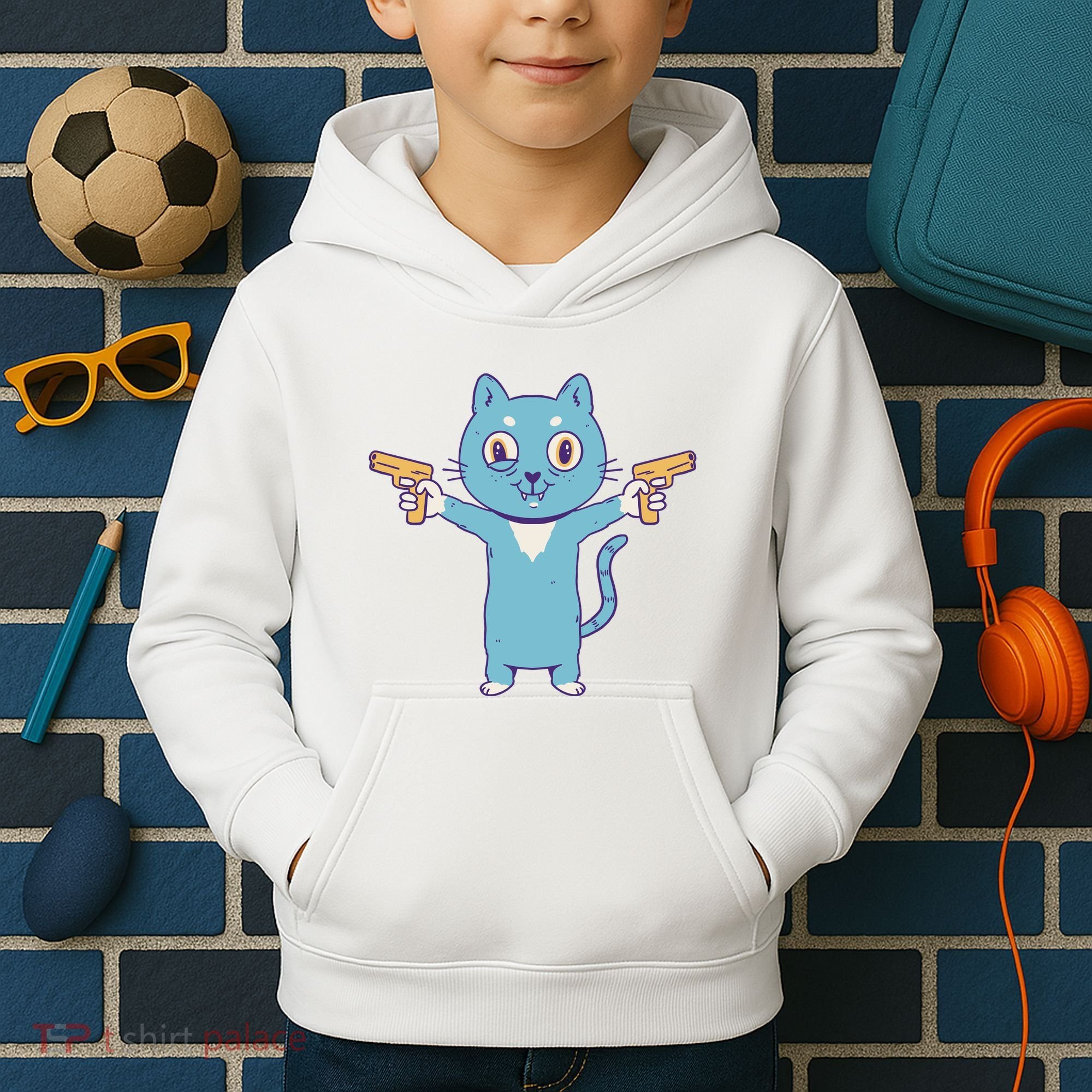 Crazy Cat Pew Pew Funny Kids Hoodie