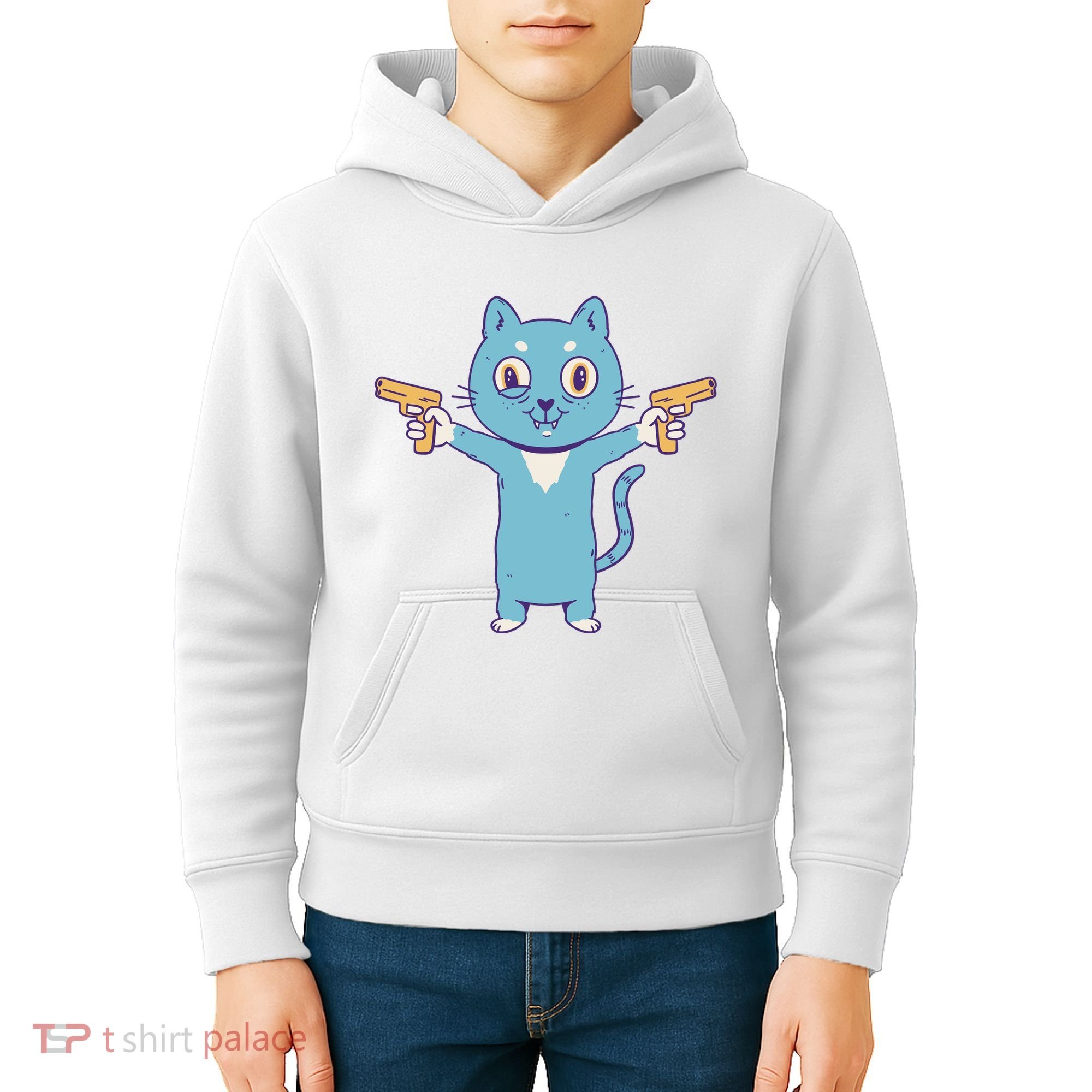 Crazy Cat Pew Pew Funny Kids Hoodie