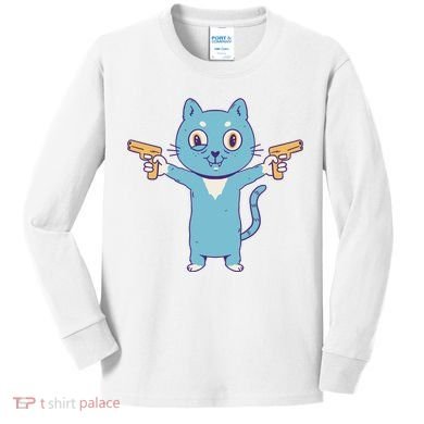 Crazy Cat Pew Pew Funny Kids Long Sleeve Shirt