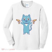 Crazy Cat Pew Pew Funny Kids Long Sleeve Shirt thumb 0