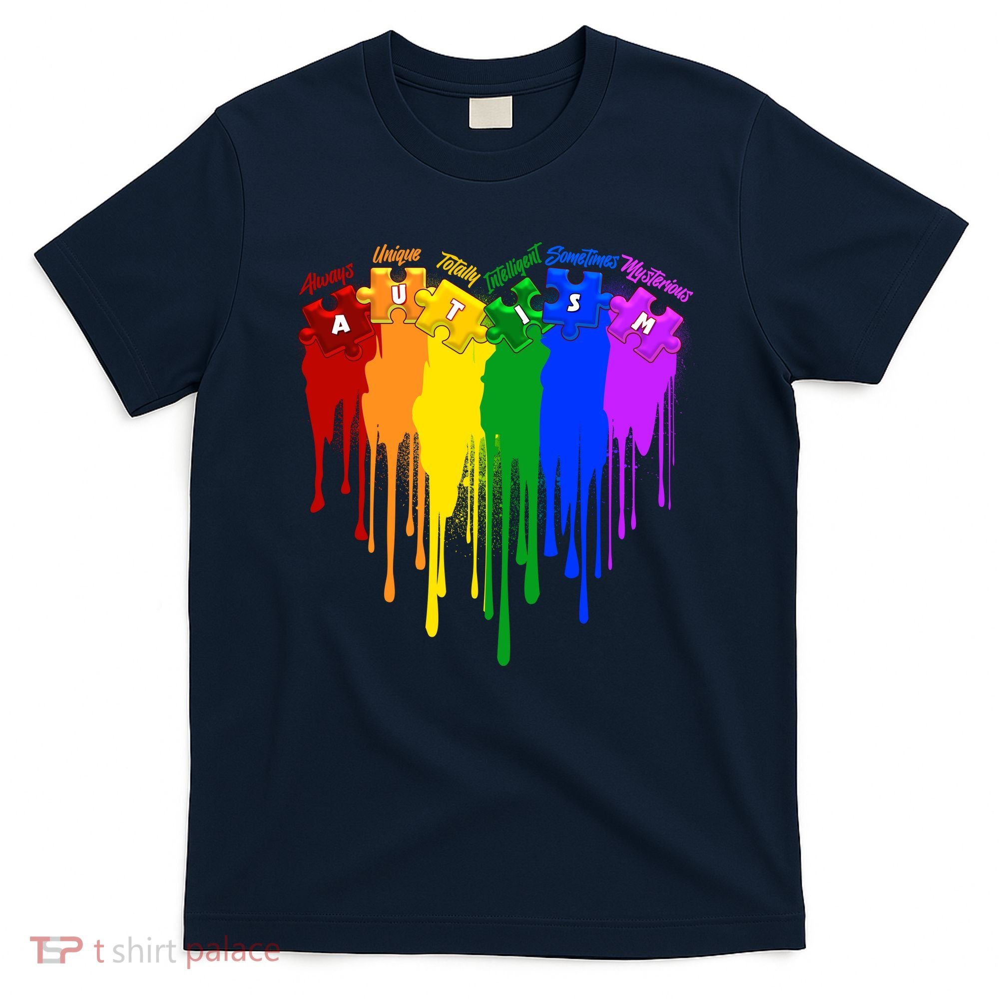 Cute Colorful Painted Autism Puzzle Pieces Heart T-Shirt