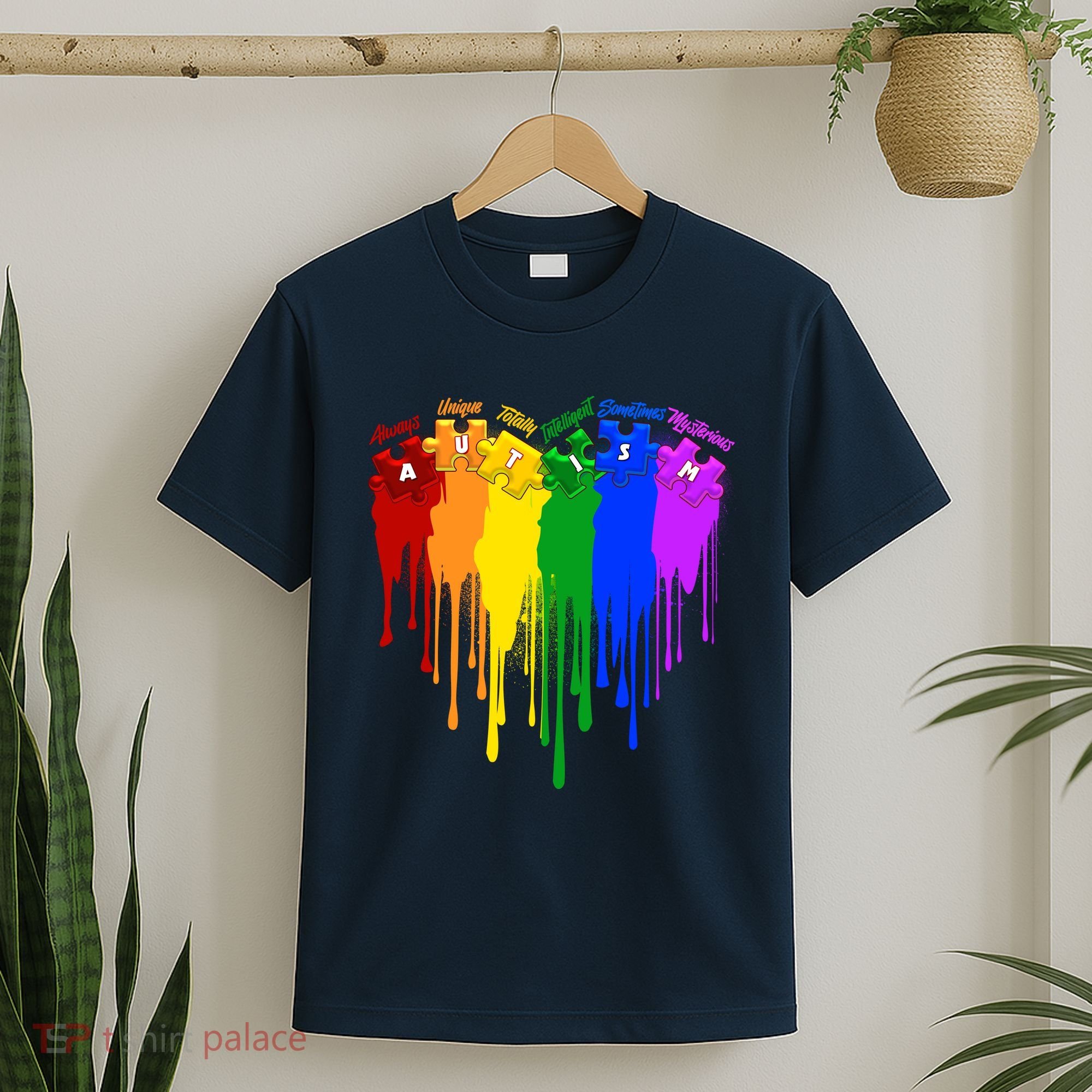 Cute Colorful Painted Autism Puzzle Pieces Heart T-Shirt