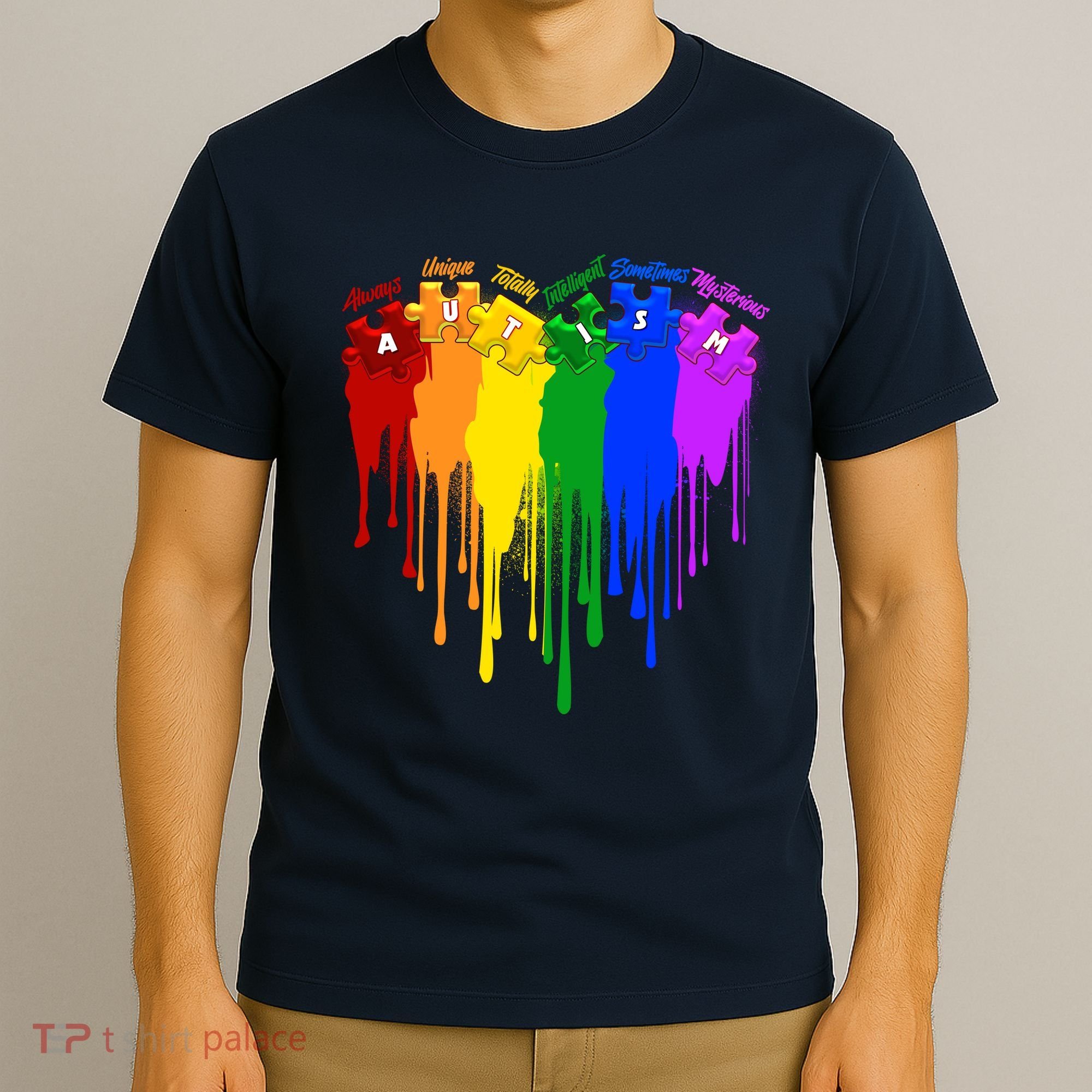 Cute Colorful Painted Autism Puzzle Pieces Heart T-Shirt