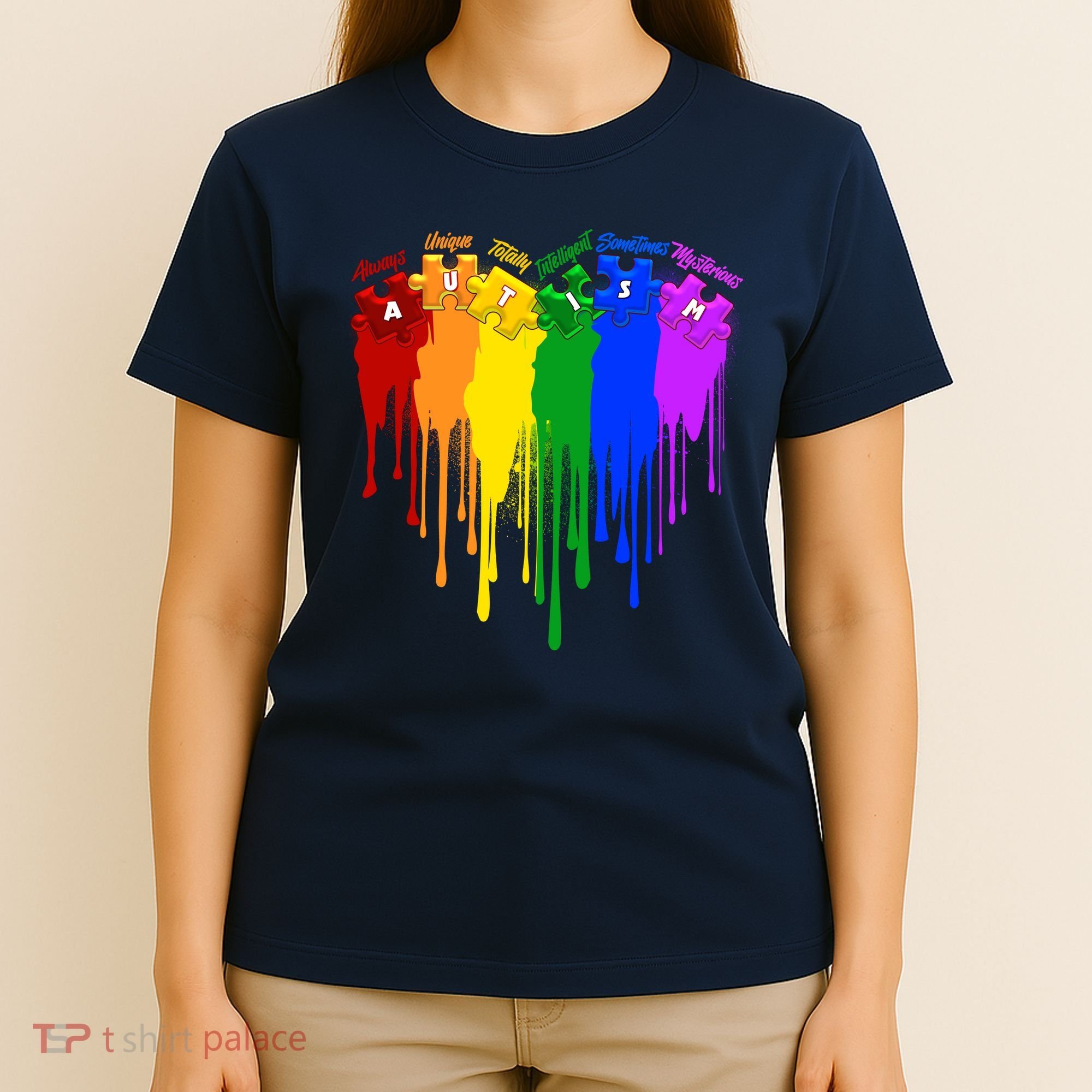 Cute Colorful Painted Autism Puzzle Pieces Heart T-Shirt