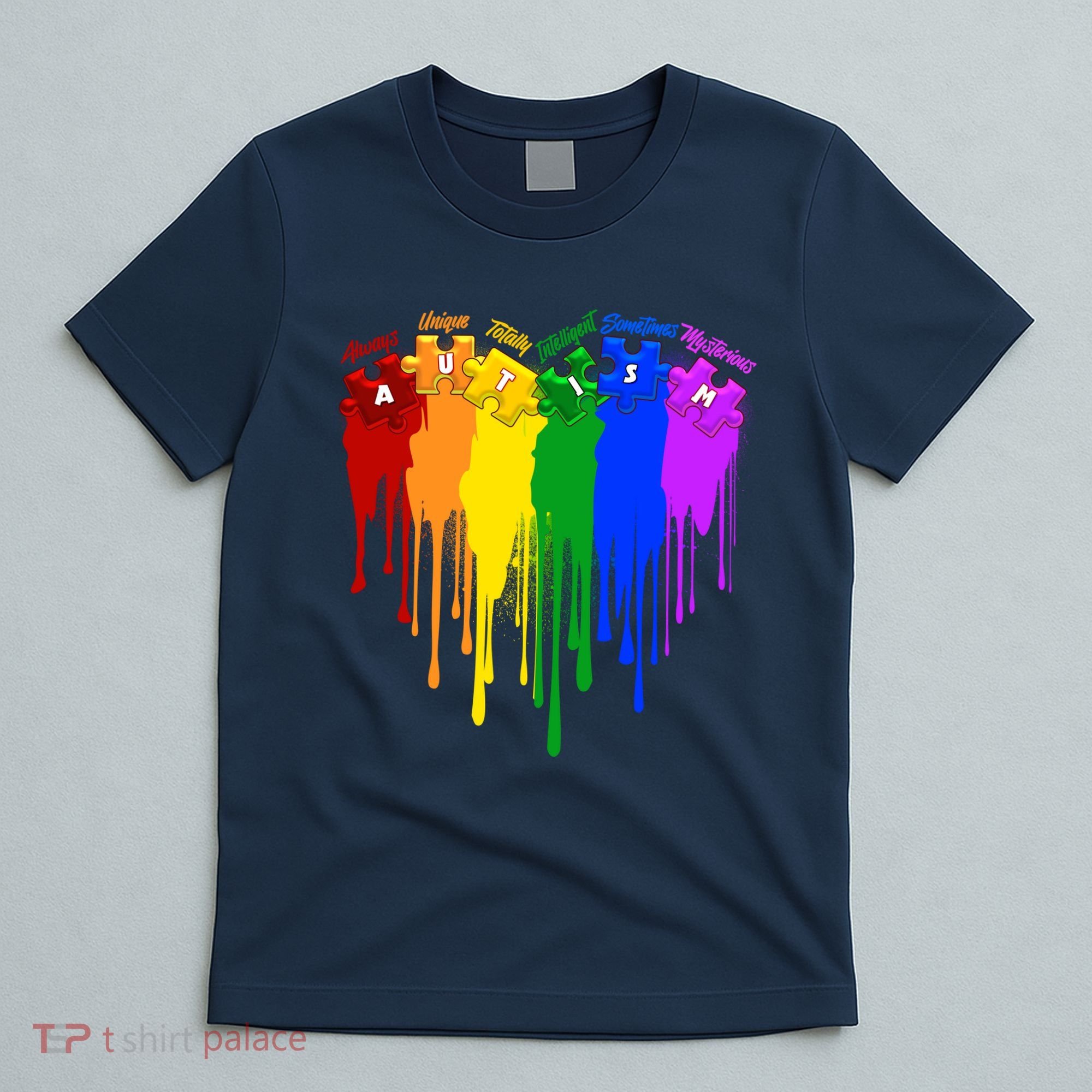 Cute Colorful Painted Autism Puzzle Pieces Heart T-Shirt