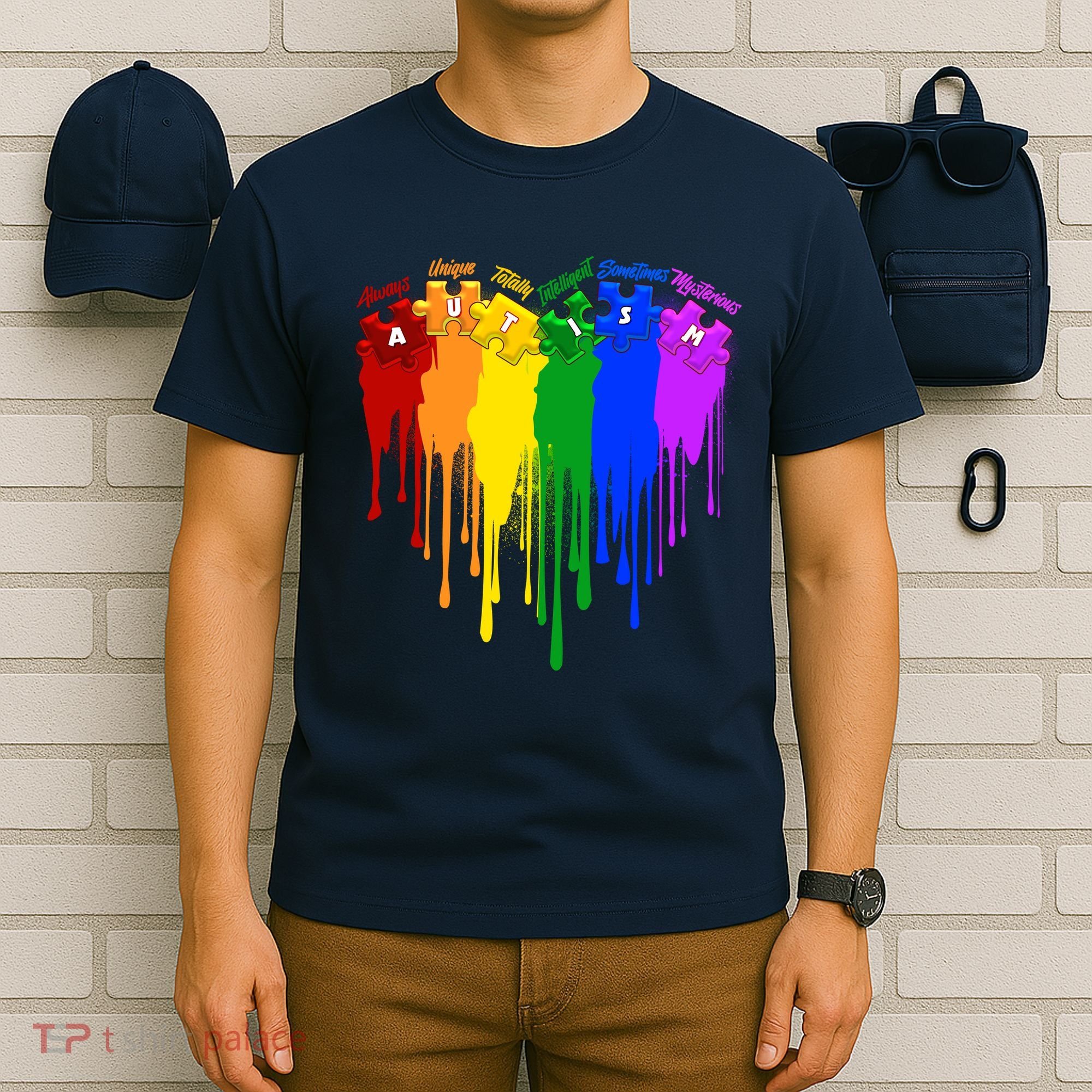Cute Colorful Painted Autism Puzzle Pieces Heart T-Shirt