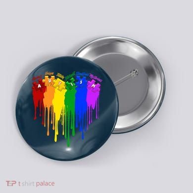 Cute Colorful Painted Autism Puzzle Pieces Heart Button