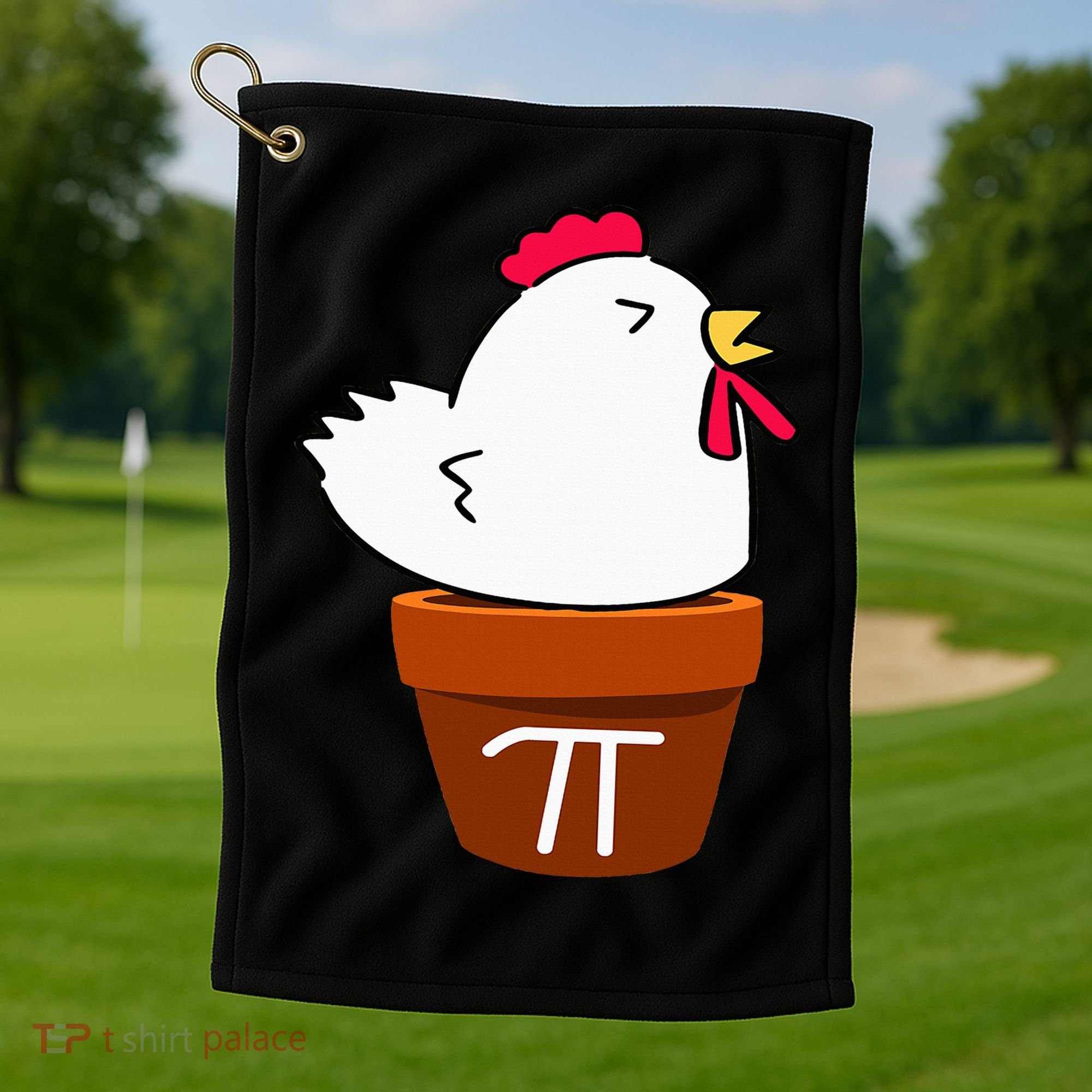 Cute Chicken Pot Pie Funny Math Pun Pi Symbol Golf Towel