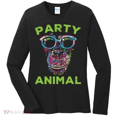 Cute Chimpanzee Party Animal Lover Colorful Monkey Women's Long Sleeve Shirt