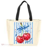 Cute Coquette Patriotic USA America Red White Blue Cherries Tote Bag thumb 0