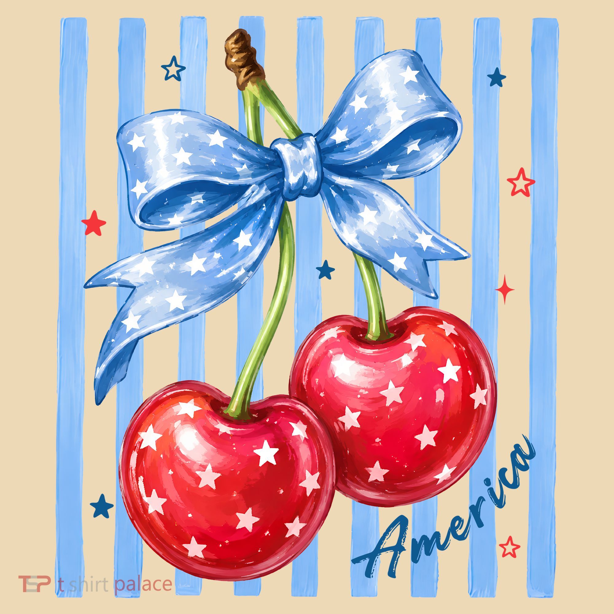 Cute Coquette Patriotic USA America Red White Blue Cherries Tote Bag