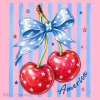 Cute Coquette Patriotic USA America Red White Blue Cherries Coaster thumb 2