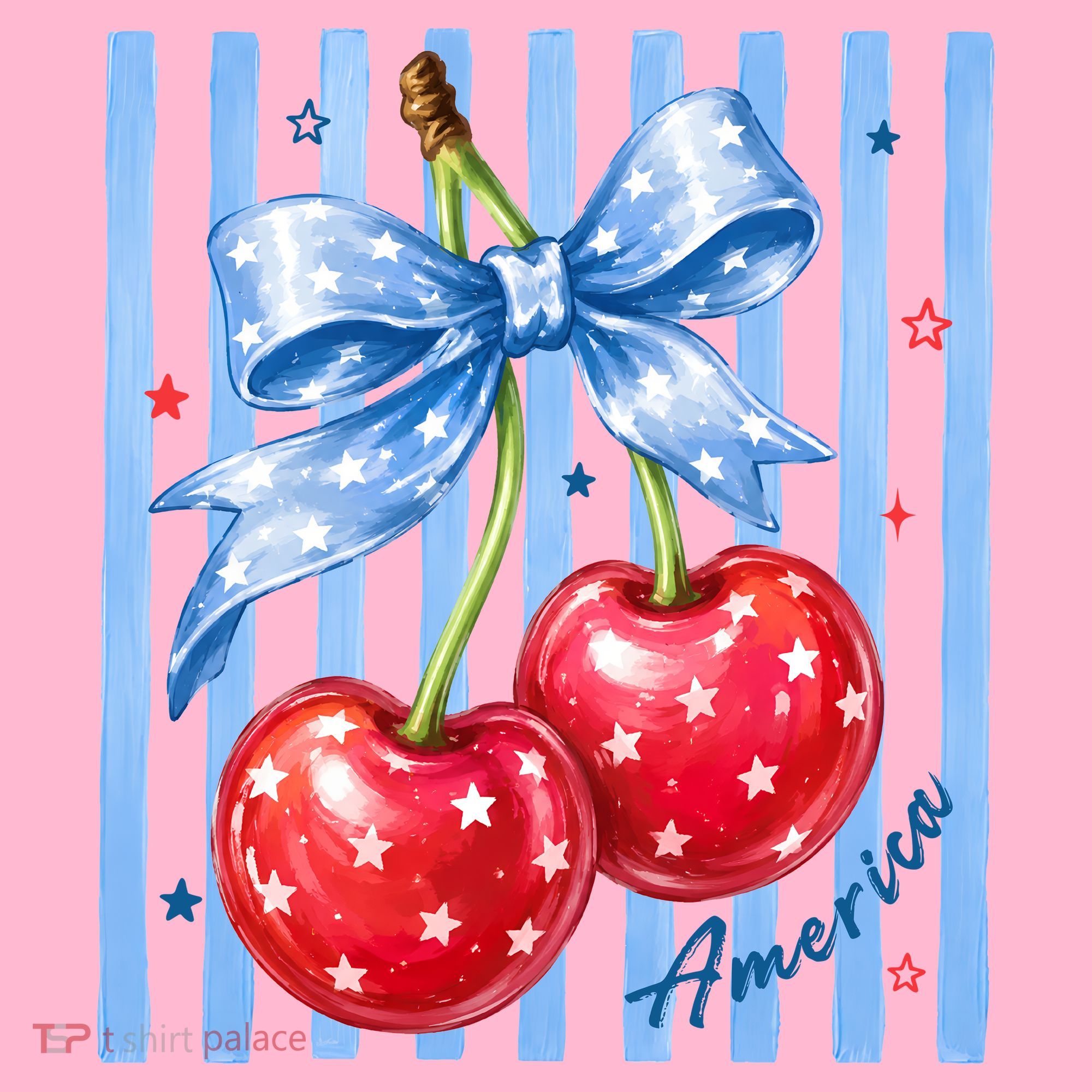 Cute Coquette Patriotic USA America Red White Blue Cherries Coaster