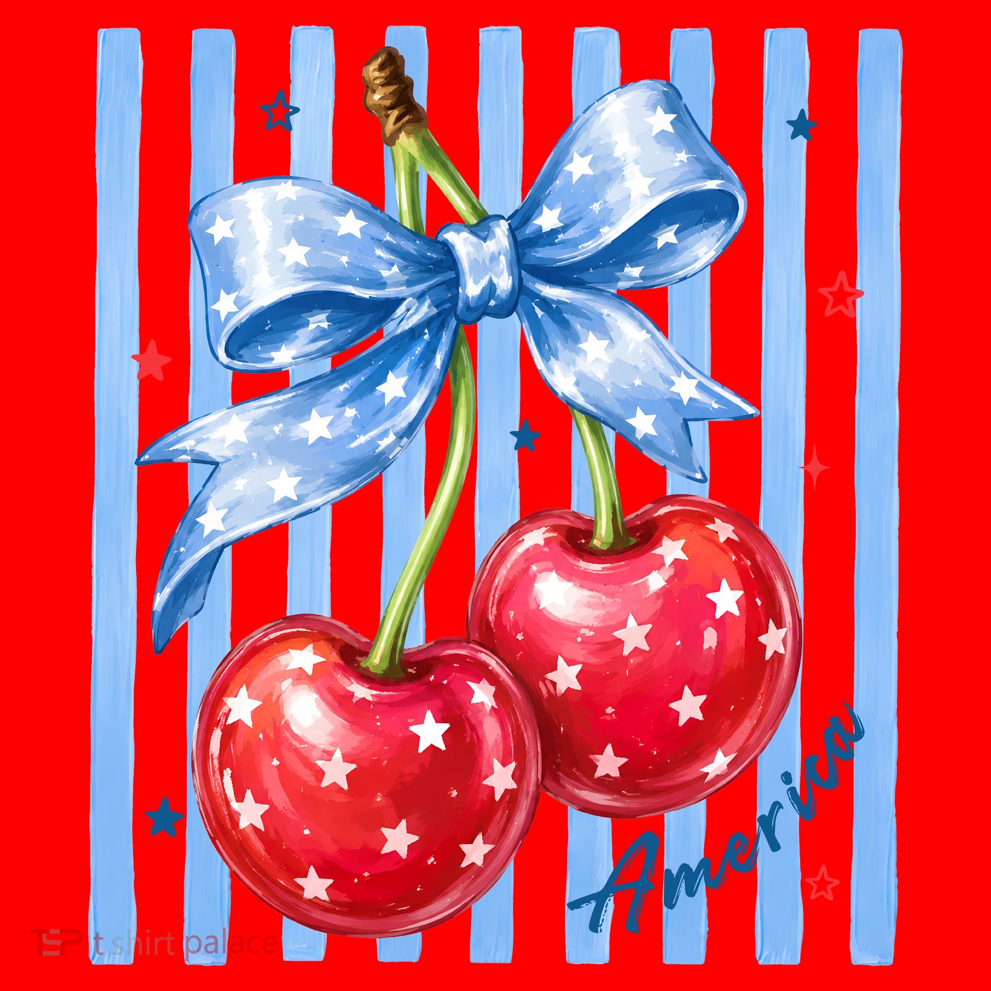 Cute Coquette Patriotic USA America Red White Blue Cherries Santa Hat