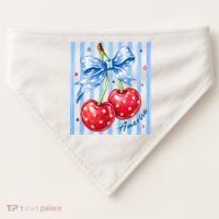 Cute Coquette Patriotic USA America Red White Blue Cherries USA-Made Doggie Bandana thumb 0