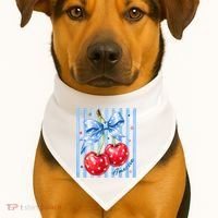 Cute Coquette Patriotic USA America Red White Blue Cherries USA-Made Doggie Bandana thumb 1