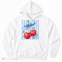 Cute Coquette Patriotic USA America Red White Blue Cherries Hoodie thumb 0