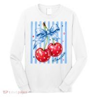 Cute Coquette Patriotic USA America Red White Blue Cherries Long Sleeve Shirt thumb 0