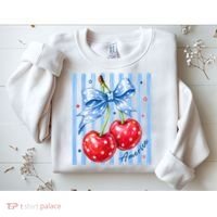 Cute Coquette Patriotic USA America Red White Blue Cherries Sweatshirt thumb 2