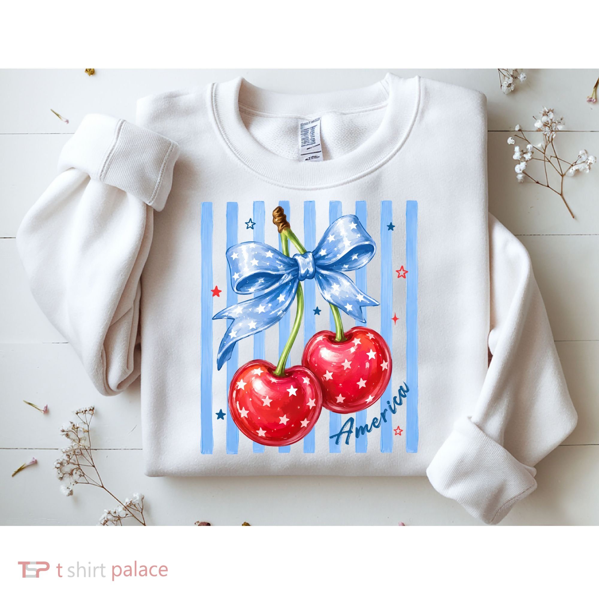Cute Coquette Patriotic USA America Red White Blue Cherries Sweatshirt
