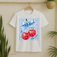 Cute Coquette Patriotic USA America Red White Blue Cherries T-Shirt thumb 2