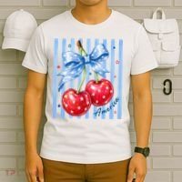 Cute Coquette Patriotic USA America Red White Blue Cherries T-Shirt thumb 6