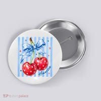 Cute Coquette Patriotic USA America Red White Blue Cherries Button thumb 0