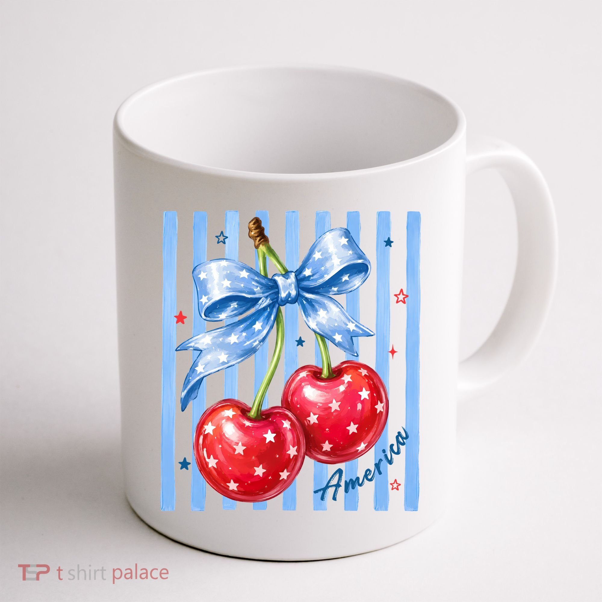 Cute Coquette Patriotic USA America Red White Blue Cherries Coffee Mug