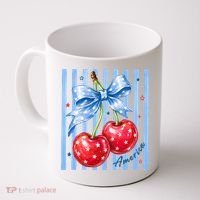 Cute Coquette Patriotic USA America Red White Blue Cherries Coffee Mug thumb 0