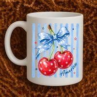 Cute Coquette Patriotic USA America Red White Blue Cherries Coffee Mug thumb 2
