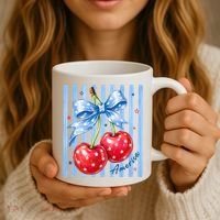 Cute Coquette Patriotic USA America Red White Blue Cherries Coffee Mug thumb 3